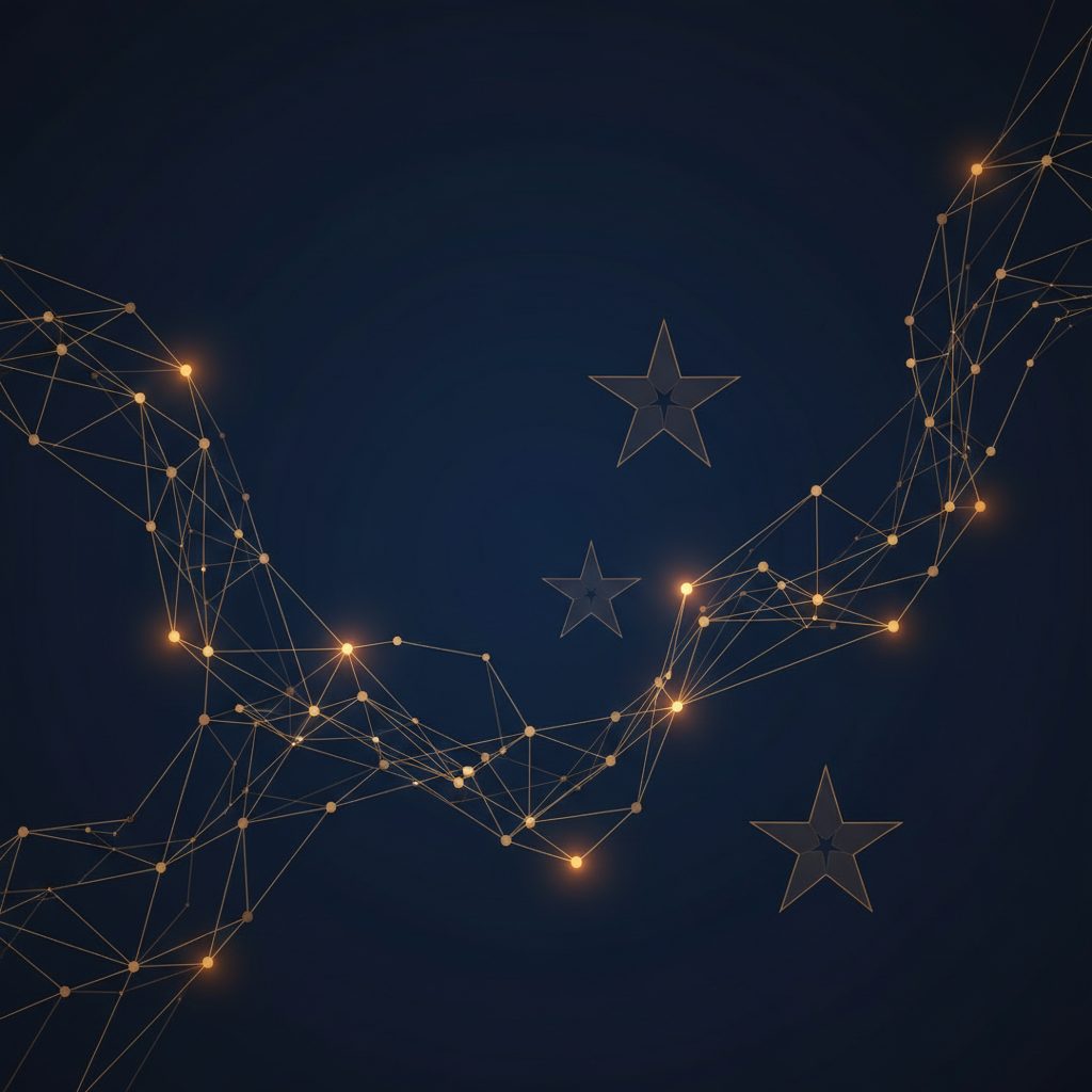 Abstract network of glowing nodes and stars representing TriStar's connected services